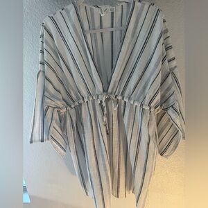 Roxy White Striped V-Neck Beach Coverup Top SZ XSP